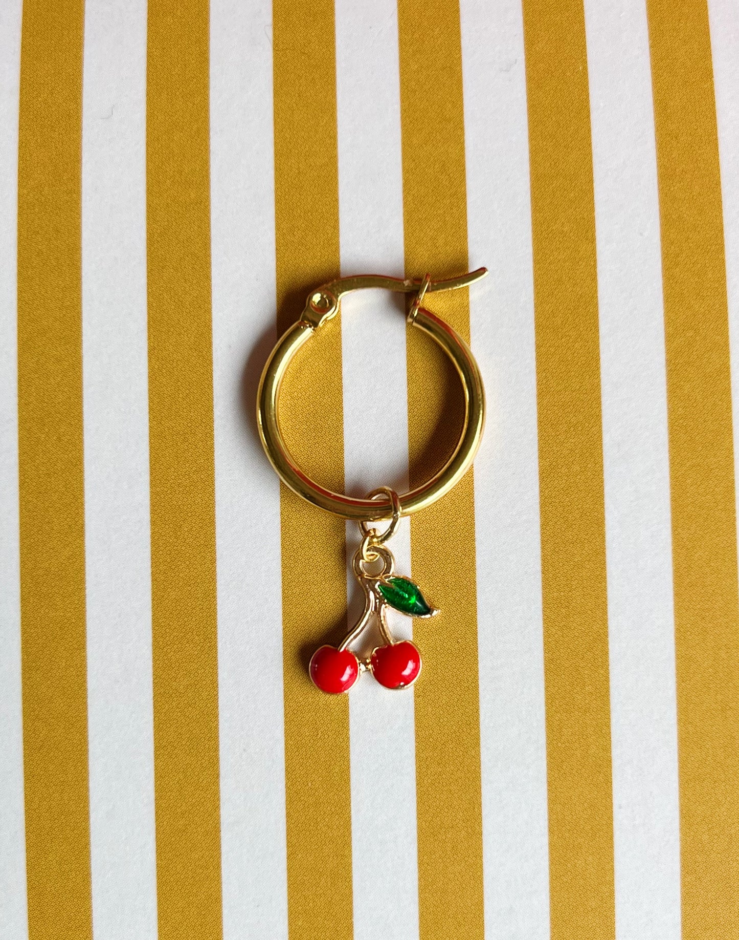Golden hoop earrings with cherries